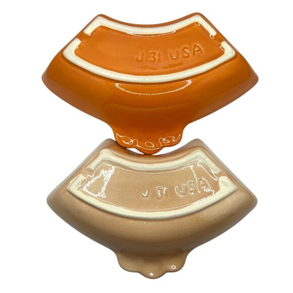 Vintage MCM California Pottery Serving Dish Chip Dip 5 Piece Orange Coral J31 - Picture 8 of 10